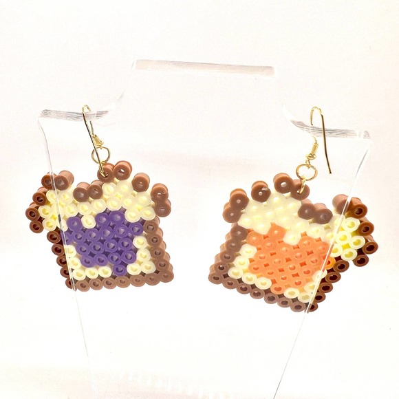 8-Bit Toast Earrings - PB&J Earrings - Peanut Butter Jelly Toast - Butter Toast - Picture 5 of 10